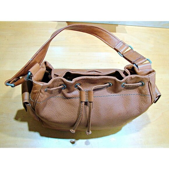 Fossil Womens Brown Leather Adjustable Strap Drawstring Shoulder Handbag Flaw - Picture 6 of 12